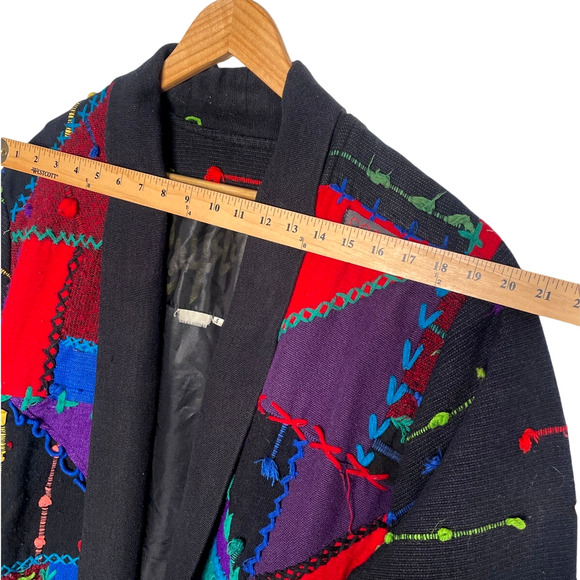 RARE! Vintage 90s COOGI Mens S Woven 3D Sweater Coat Long Duster Cardigan Black - Picture 12 of 16
